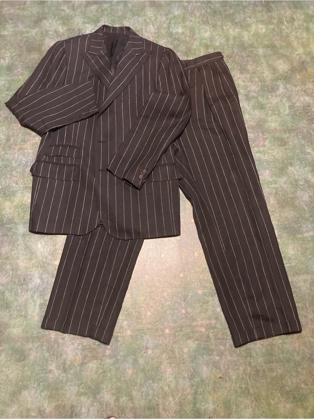 Y2k Polo Ralph Lauren 100% Linen Black Pinstripe Suit 44R/35 Italy Corneliani